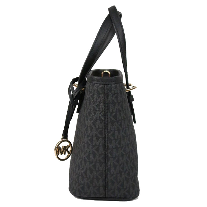 Michael Kors Jet Set Travel Tote Bag Extra Small Top Zip In Signature Black 35T9GTVT0B