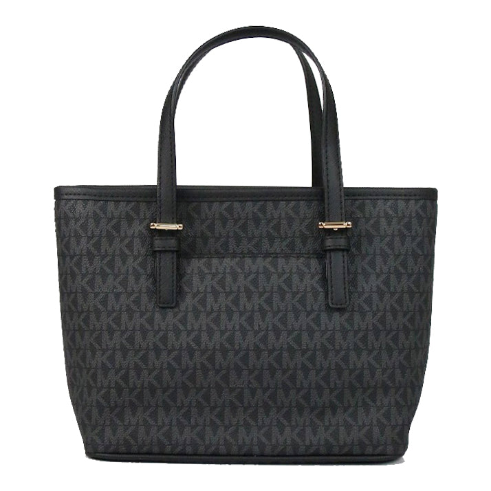 Michael Kors Jet Set Travel Tote Bag Extra Small Top Zip In Signature Black 35T9GTVT0B