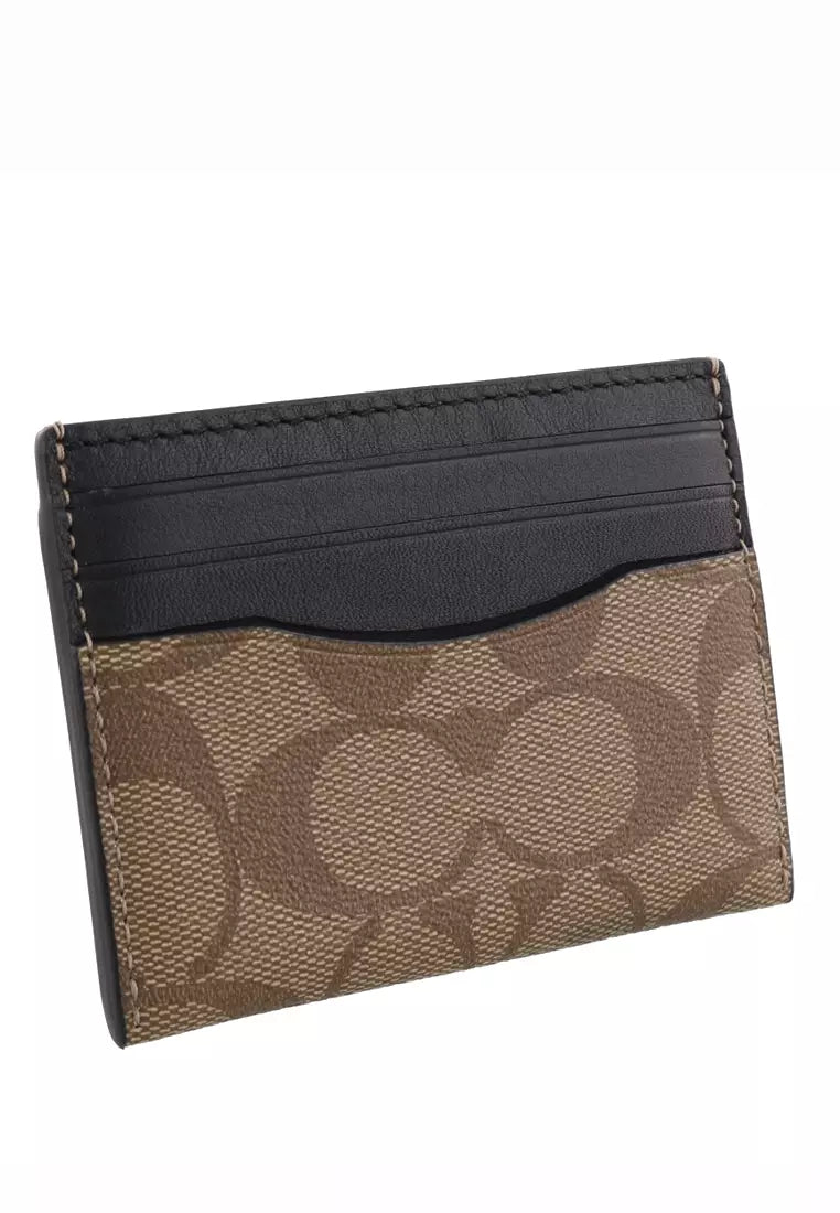 Coach Men Slim Id Card Case 58110 With Signature Canvas In Tan