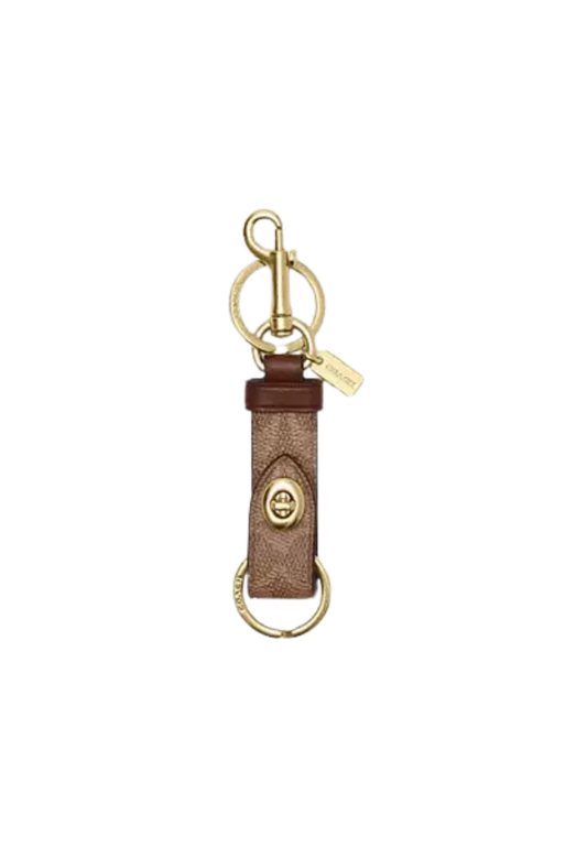 ( PREORDER ) Coach Trigger Snap Bag In Signature Canvas Charm In Gold Tan Brown CY235