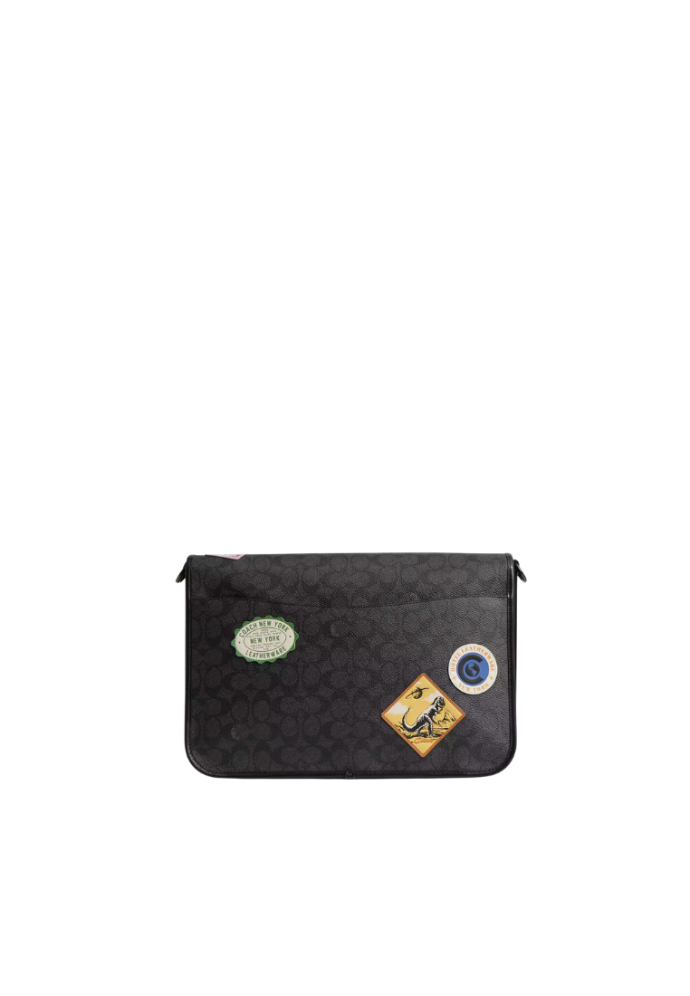 ( PREORDER ) Coach Hitch In Signature Canvas With Patches Messenger Bag In Charcoal Multi CBF09