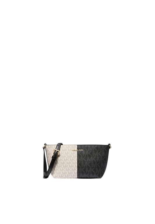 Michael Kors Jet Set Travel Crossbody Bag Small Two-Tone Logo In Black Multi 35F4GTVC1V