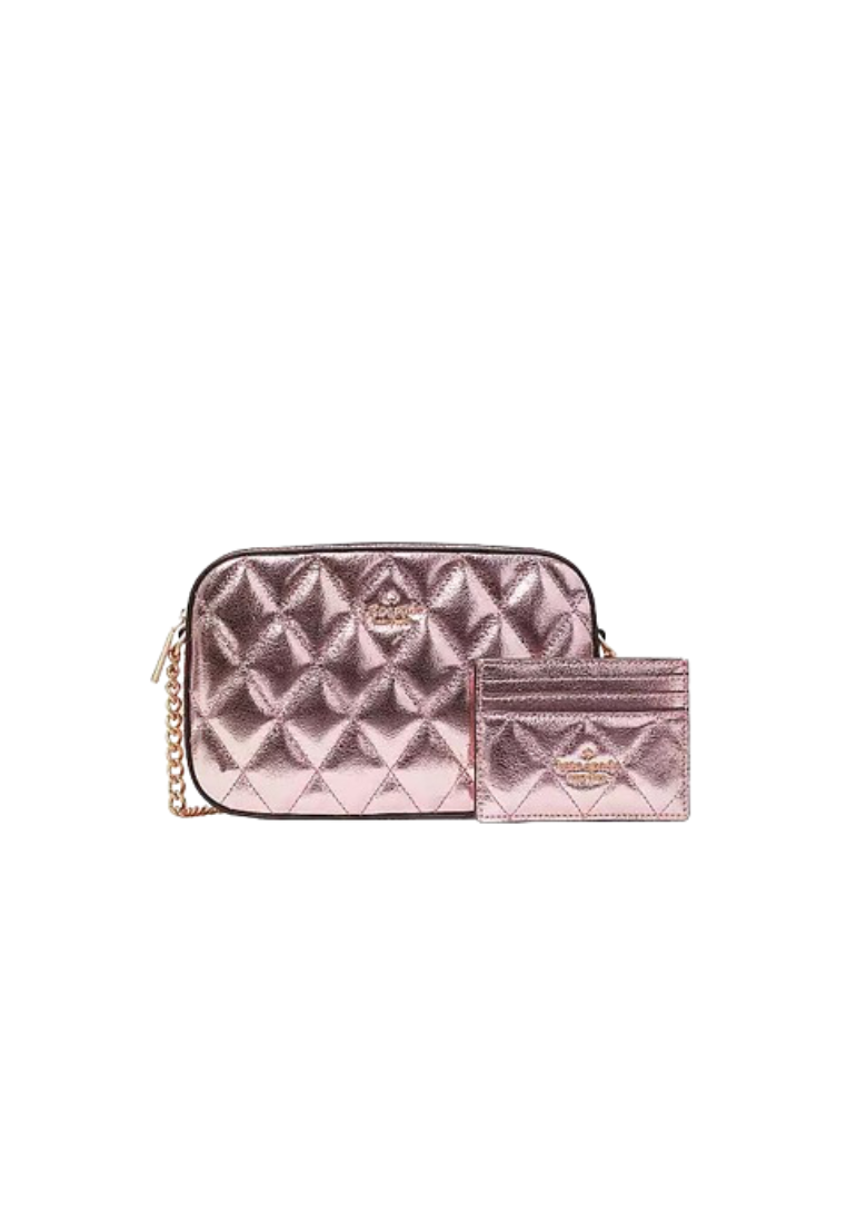 Kate Spade Glimmer Quilted Metallic Crossbody Set Boxed In Mitten Pink KE441