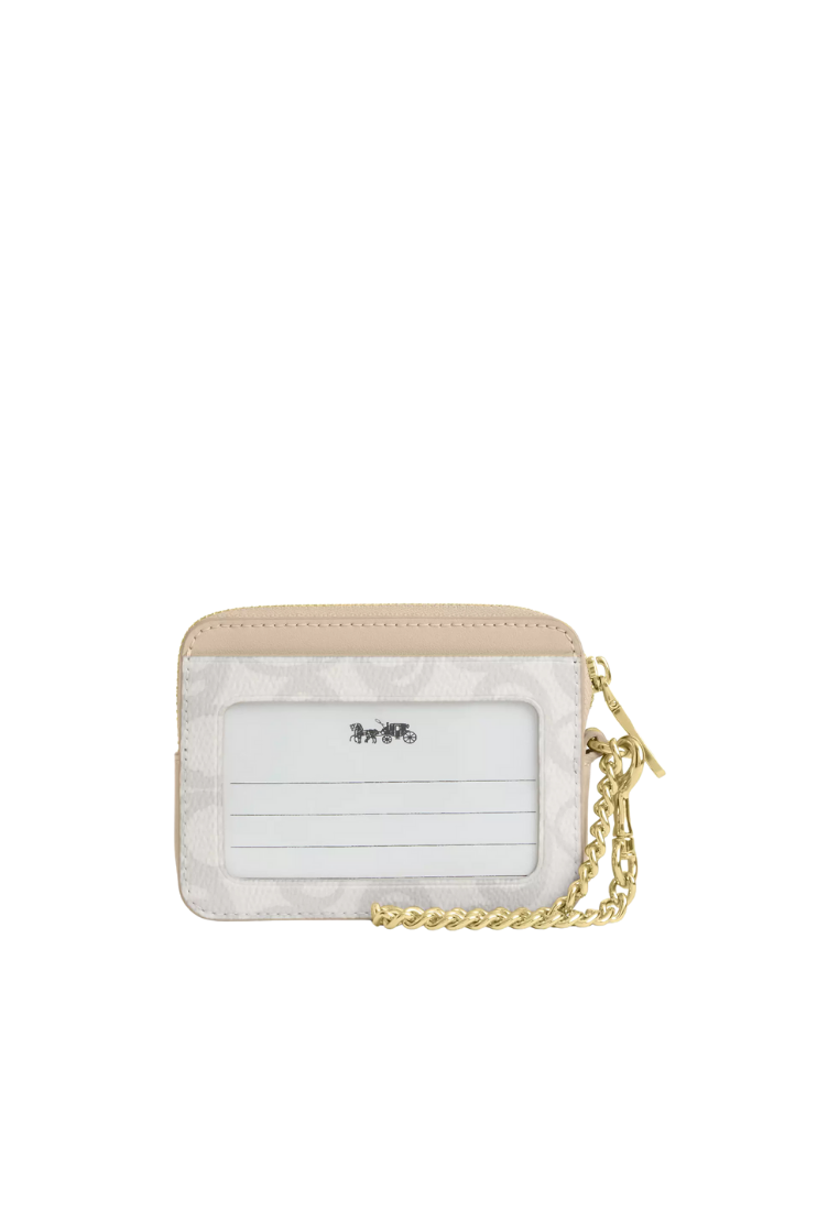 ( PREORDER ) Coach Zip In Sketch Signature Canvas Card Case In Gold Ivory CBL78