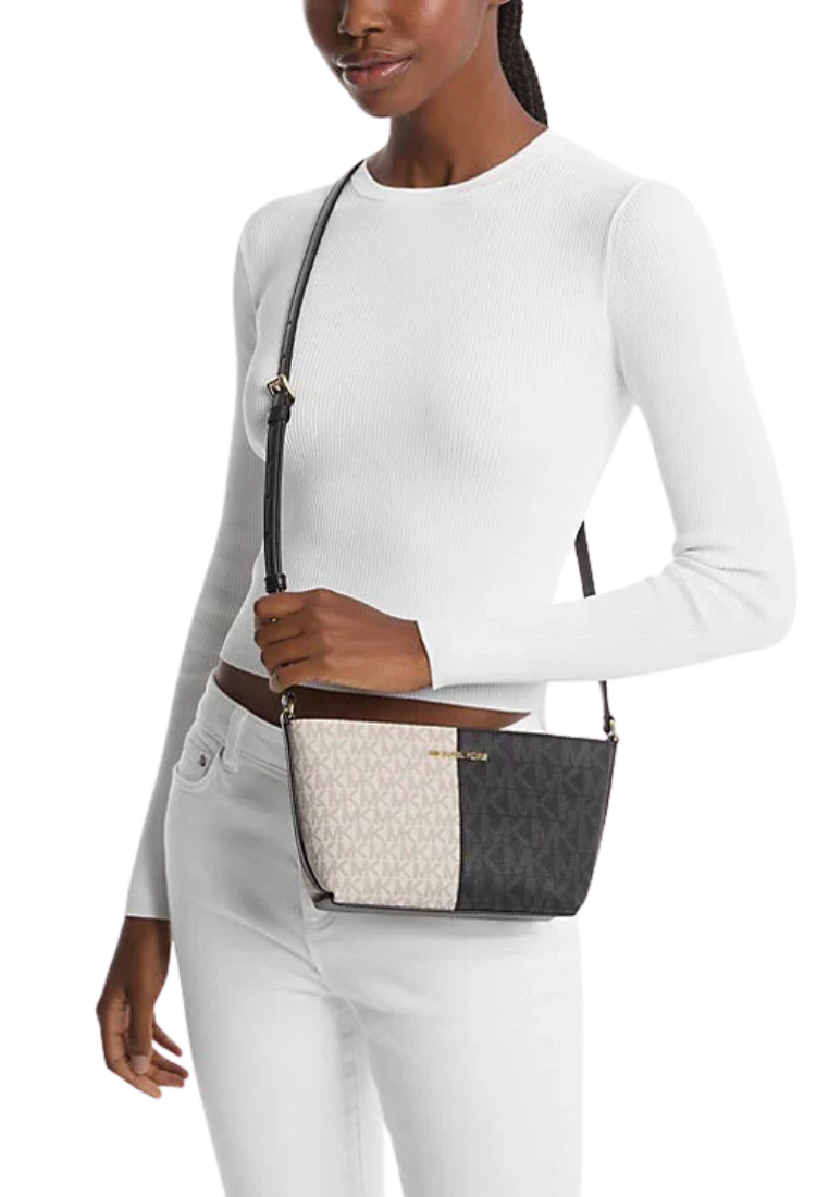 Michael Kors Jet Set Travel Crossbody Bag Small Two-Tone Logo In Black Multi 35F4GTVC1V