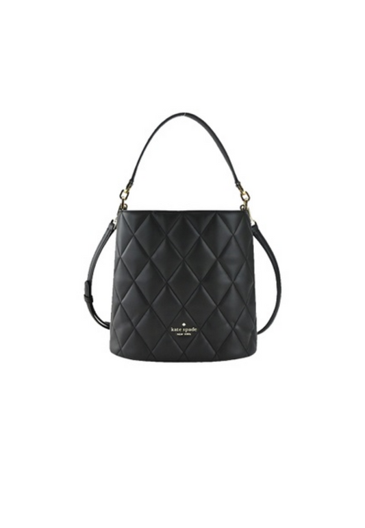 ( AS IS ) Kate Spade Carey Bucket Bag Smooth Quilted Leather In Black KA765