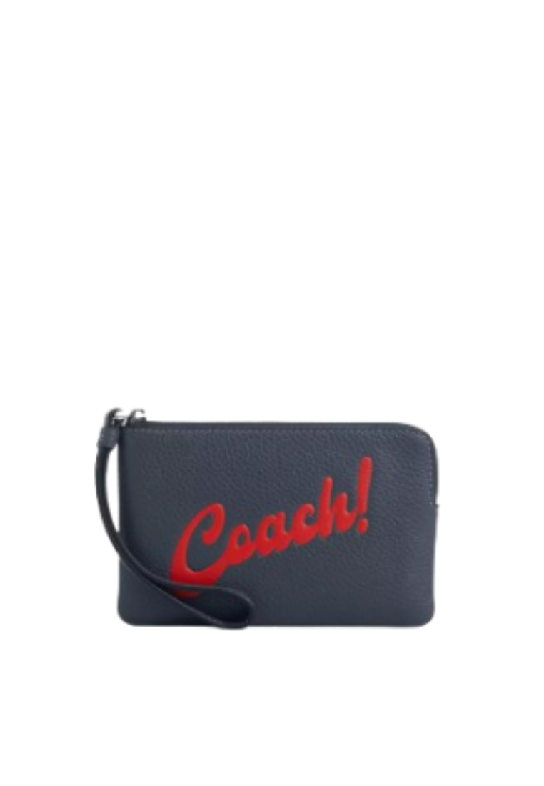 Coach Corner Zip Wristlet With Coach Graphic In Denim CU253