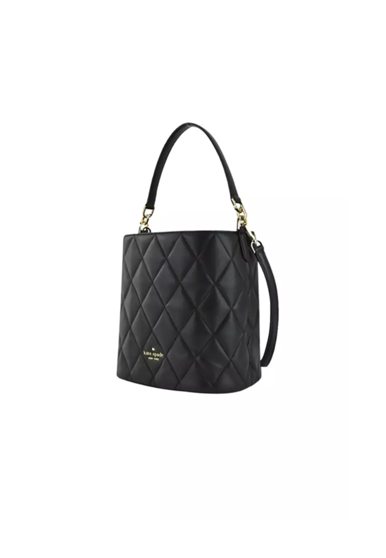 ( AS IS ) Kate Spade Carey Bucket Bag Smooth Quilted Leather In Black KA765