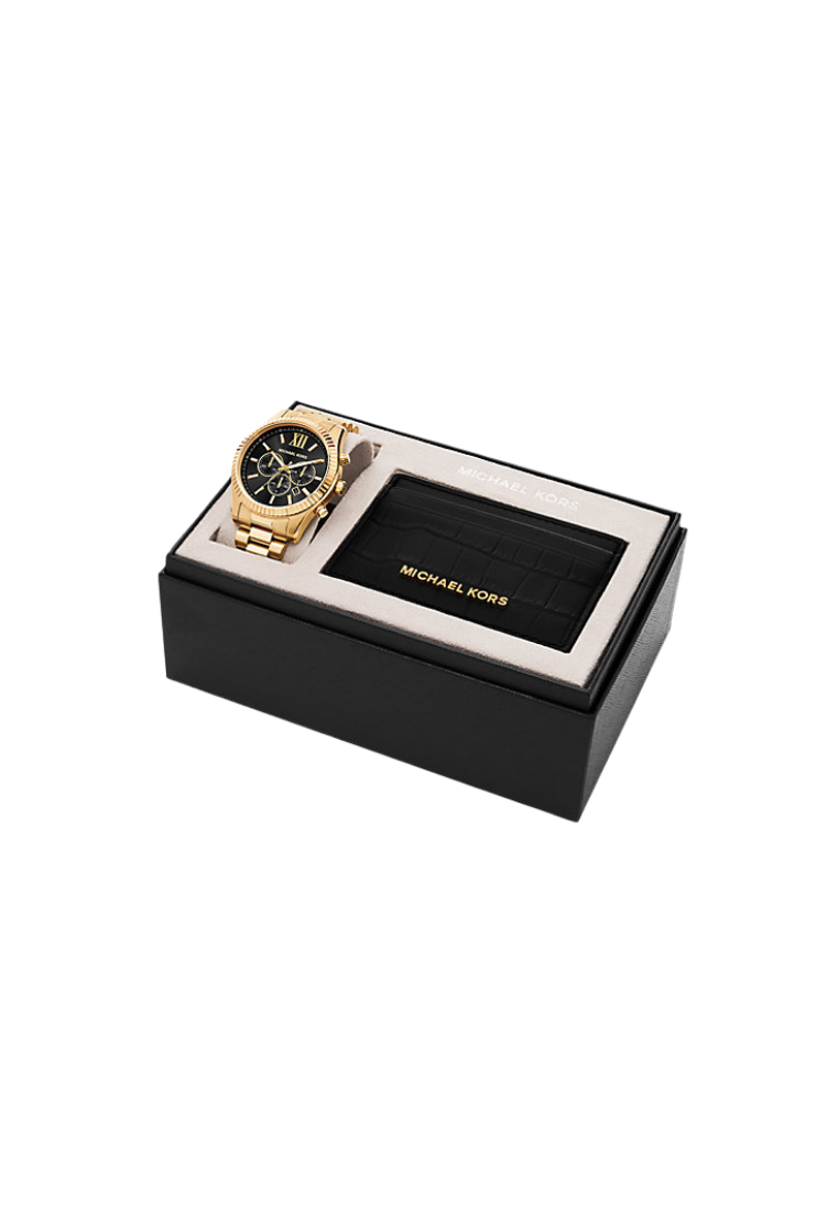 ( PREORDER ) Michael Kors Oversized Lexington Gold-Tone Watch and Crocodile Embossed Leather Gift Set In Gold MK9245SET