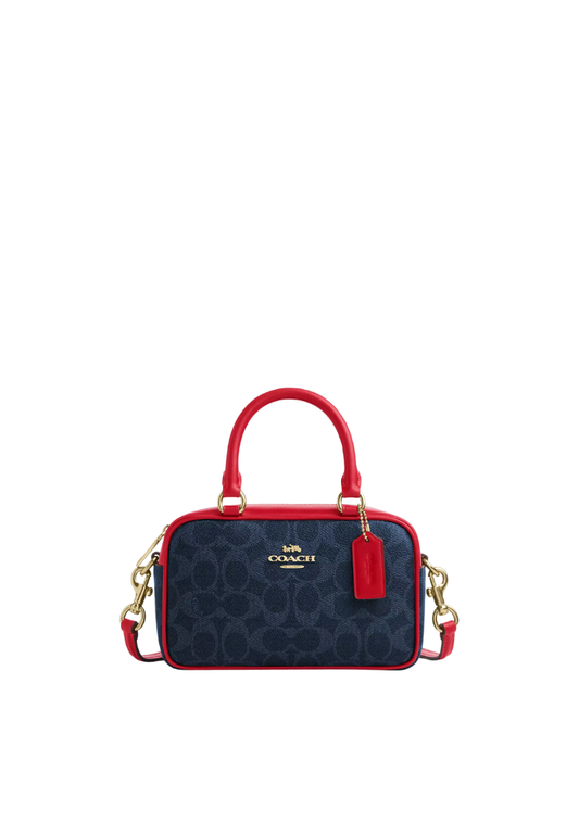 ( PREORDER ) Coach Satchel In Signature Canvas Crossbody Bag In Denim Bold Red CW197