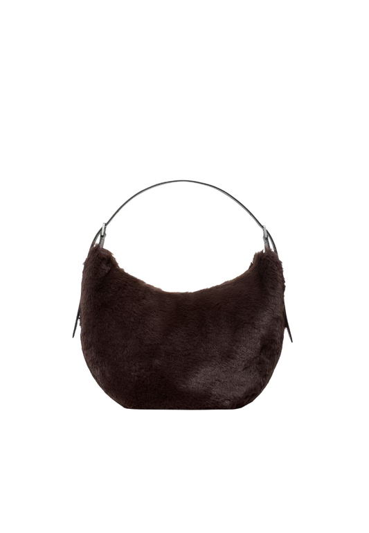 ( PREORDER ) Kate Spade Nova Faux Fur Large Crescent Shoulder Bag In Hot Fudge KM685