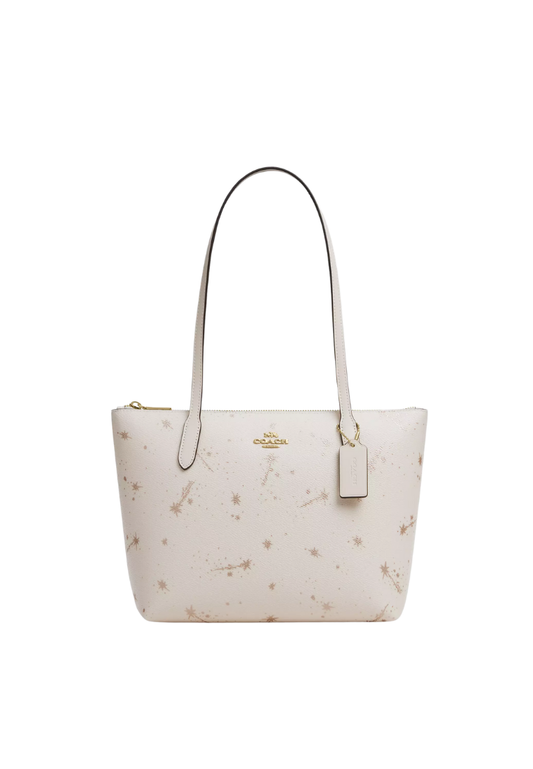 ( PREORDER ) Coach Fiona Zip With Star Print Tote Bag In Gold Chalk Multi CCL43