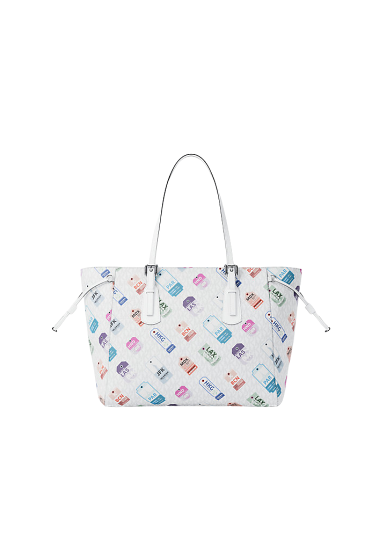 ( PREORDER ) Michael Kors Voyager Large Printed Signature Logo Tote Bag In Optic White 35R6SV6T7V