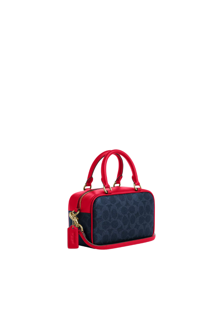 ( PREORDER ) Coach Satchel In Signature Canvas Crossbody Bag In Denim Bold Red CW197