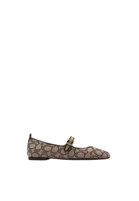 ( PREORDER ) Coach C Rivet Mary Jane In Signature Jacquard Shoes In Oak Maple CAP82