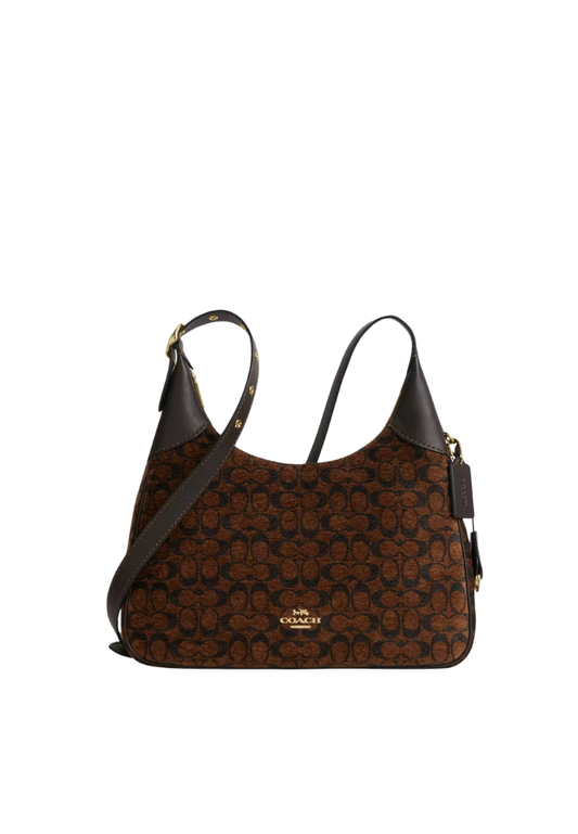 ( PREORDER ) Coach Ella In Signature Chenille Shoulder Bag In Gold CCE49