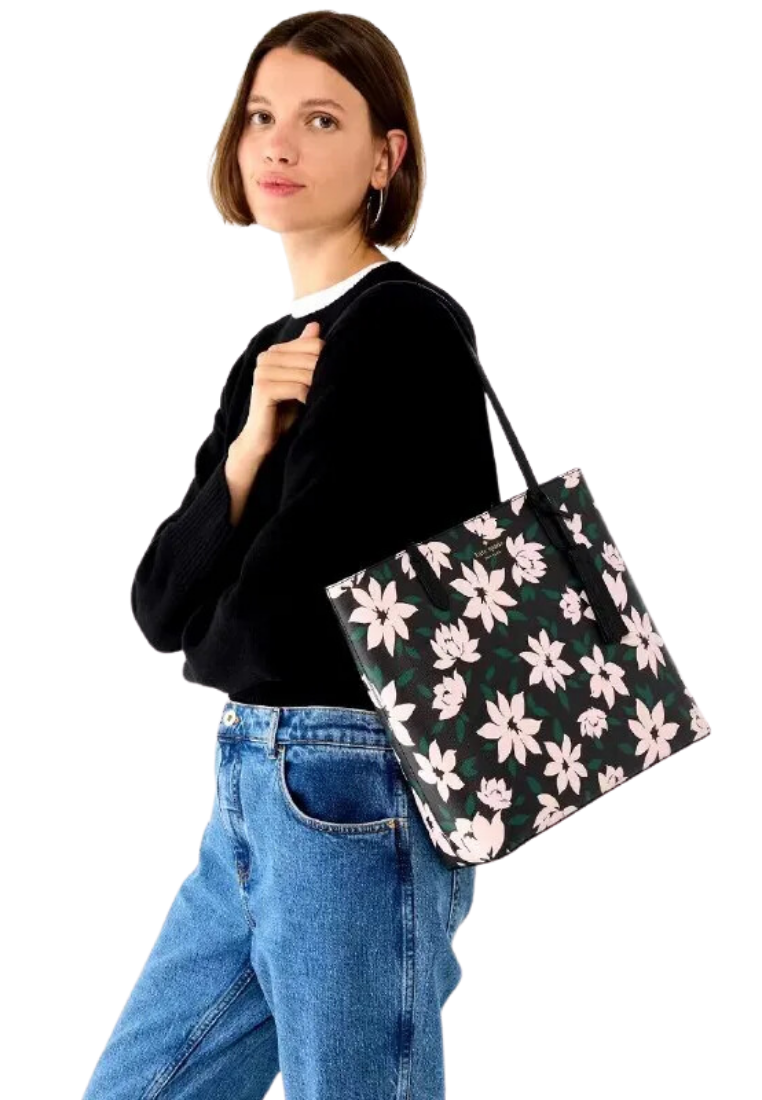 ( PREORDER ) Kate Spade Jana Winter Blooms Tote Bag In Black Multi KI83