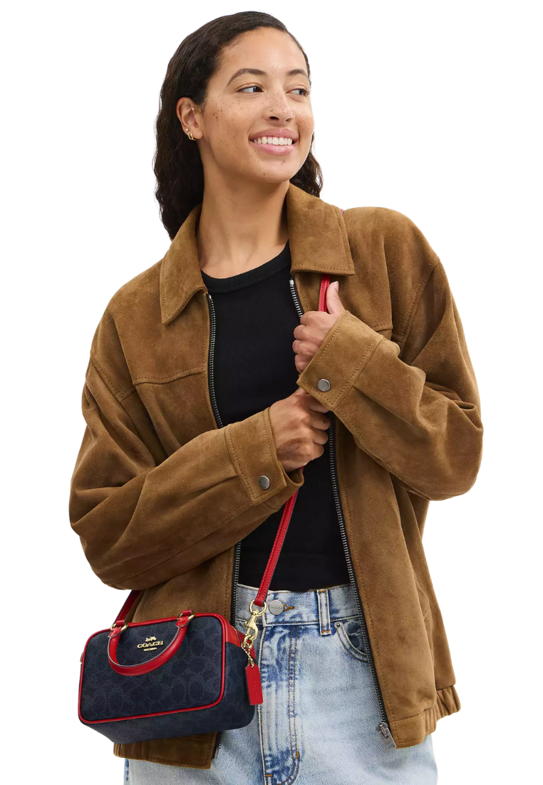 ( PREORDER ) Coach Satchel In Signature Canvas Crossbody Bag In Denim Bold Red CW197