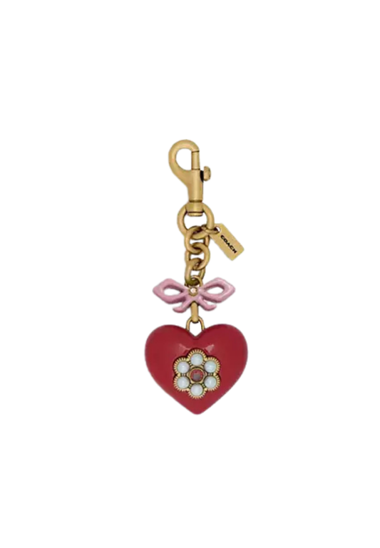 ( PREORDER ) Coach Heart Bag Charm In Brass Red Multi CBV00