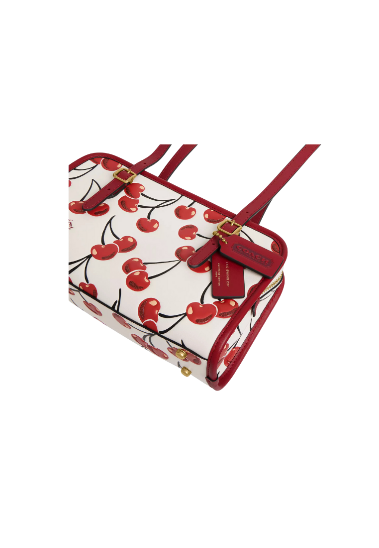 ( PREORDER ) Coach Swing With Cherry Print Zip Bag In Brass Chalk Multi CZ494