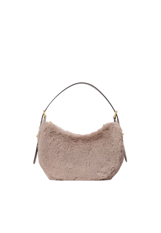 ( PREORDER ) Kate Spade Nova Faux Fur Small Crescent Shoulder Bag In Cozy Grey KM689