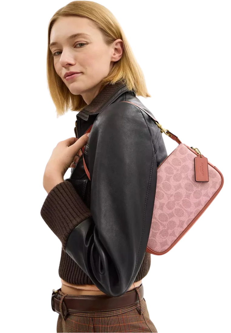 Coach Plaza Bag 22 Shoulder Bag In Signature Canvas In Melon Pink CCC42