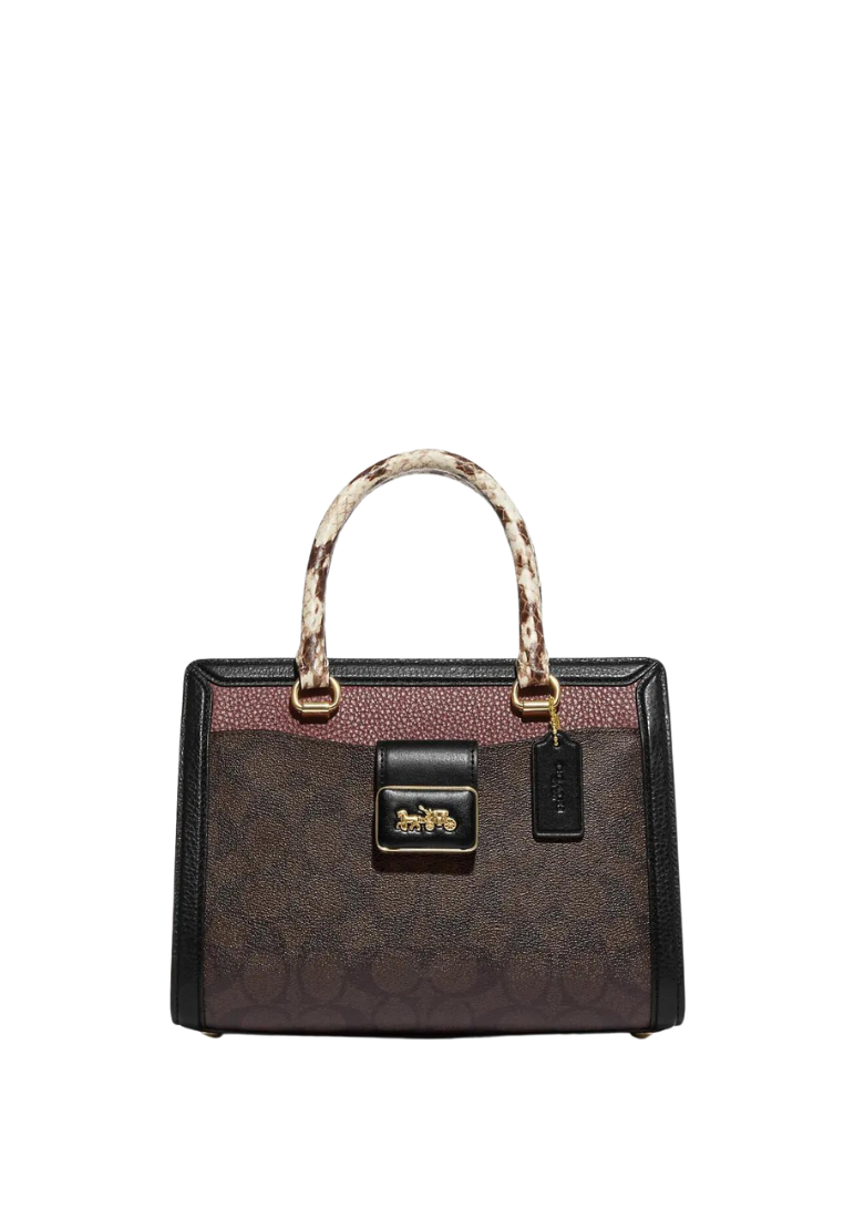 ( AS IS ) Coach Grace Carryall CD701 With Signature Canvas In Brown Black Multi