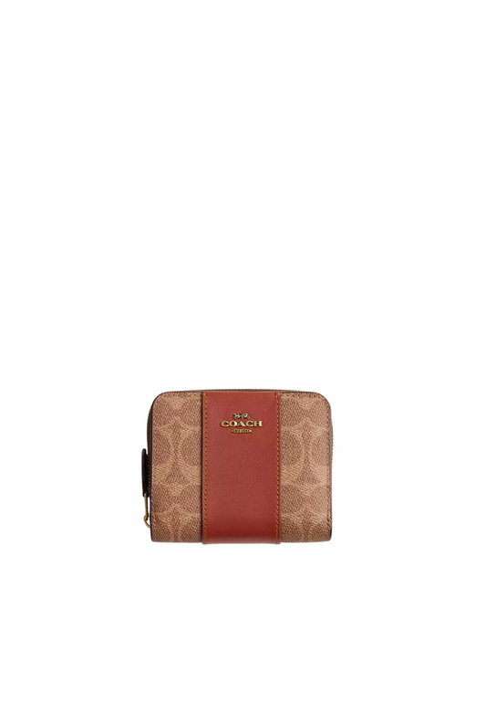 ( PREORDER ) Coach Restored Billfold In Colorblock Signature Canvas Wallet In Tan Rust CDL61