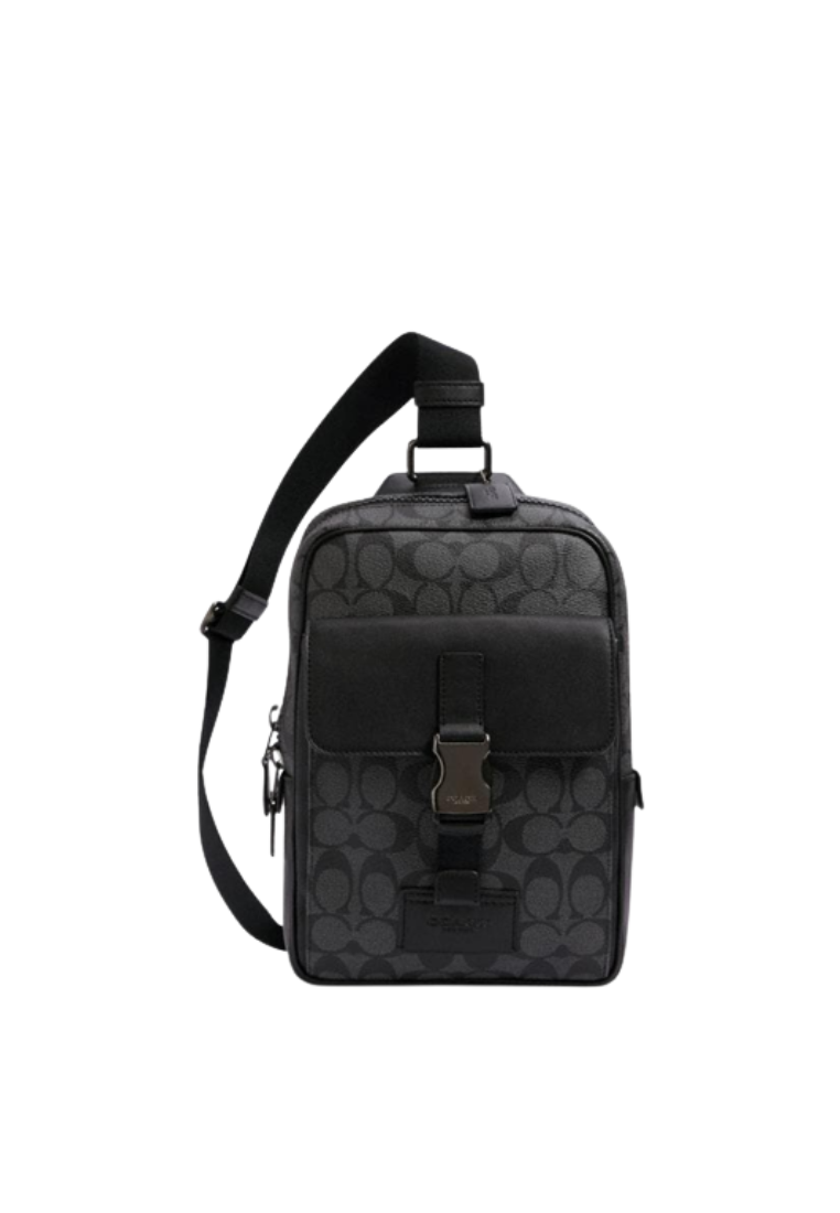 ( AS IS ) Coach Signature Track Pack C2711 Crossbody Bag In Charcoal