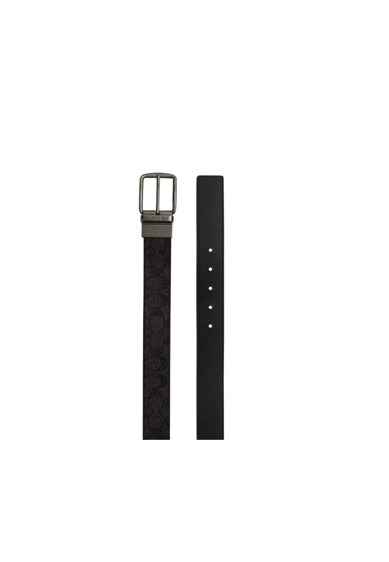 ( PREORDER ) Coach Boxed Plaque And Harness Buckle Cut To Size Reversible Belt In Gunmetal Charcoal Black CW362