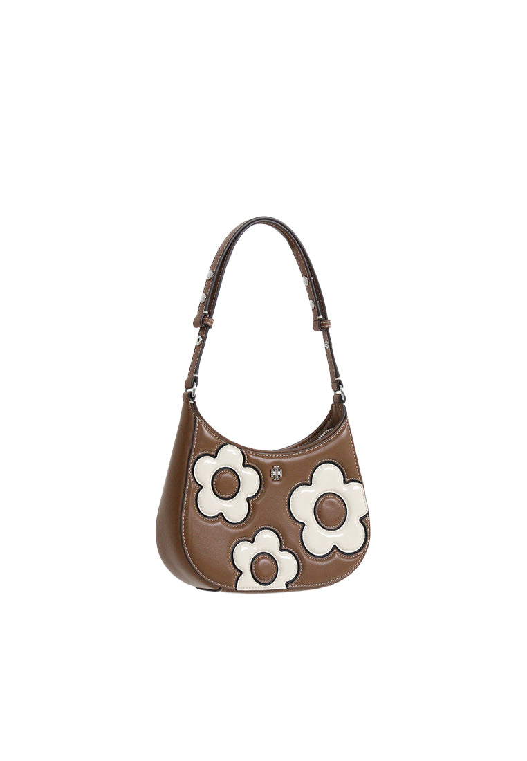 ( AS IS ) Tory Burch Emerson Floral Applique Dome Satchel Bag In Moose 151965