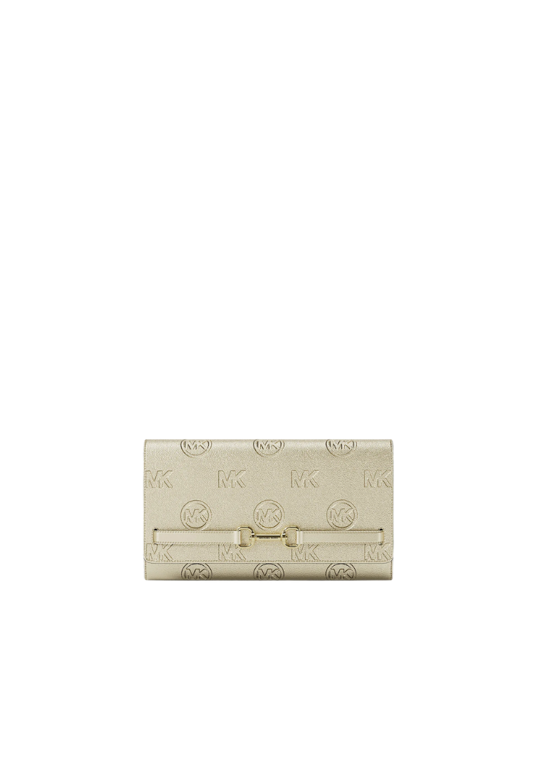 Michael Kors Carson Large Metallic Logo Debossed Wallet In Pale Gold 35R6G2ZC7M