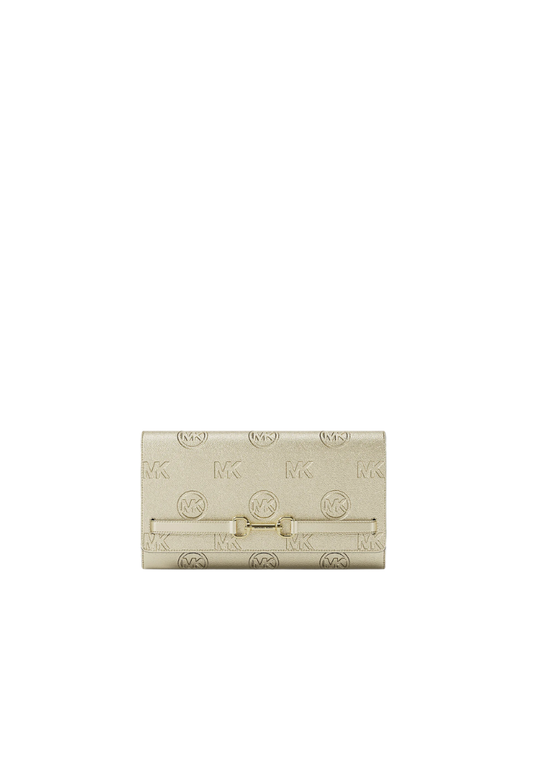 Michael Kors Carson Large Metallic Logo Debossed Wallet In Pale Gold 35R6G2ZC7M