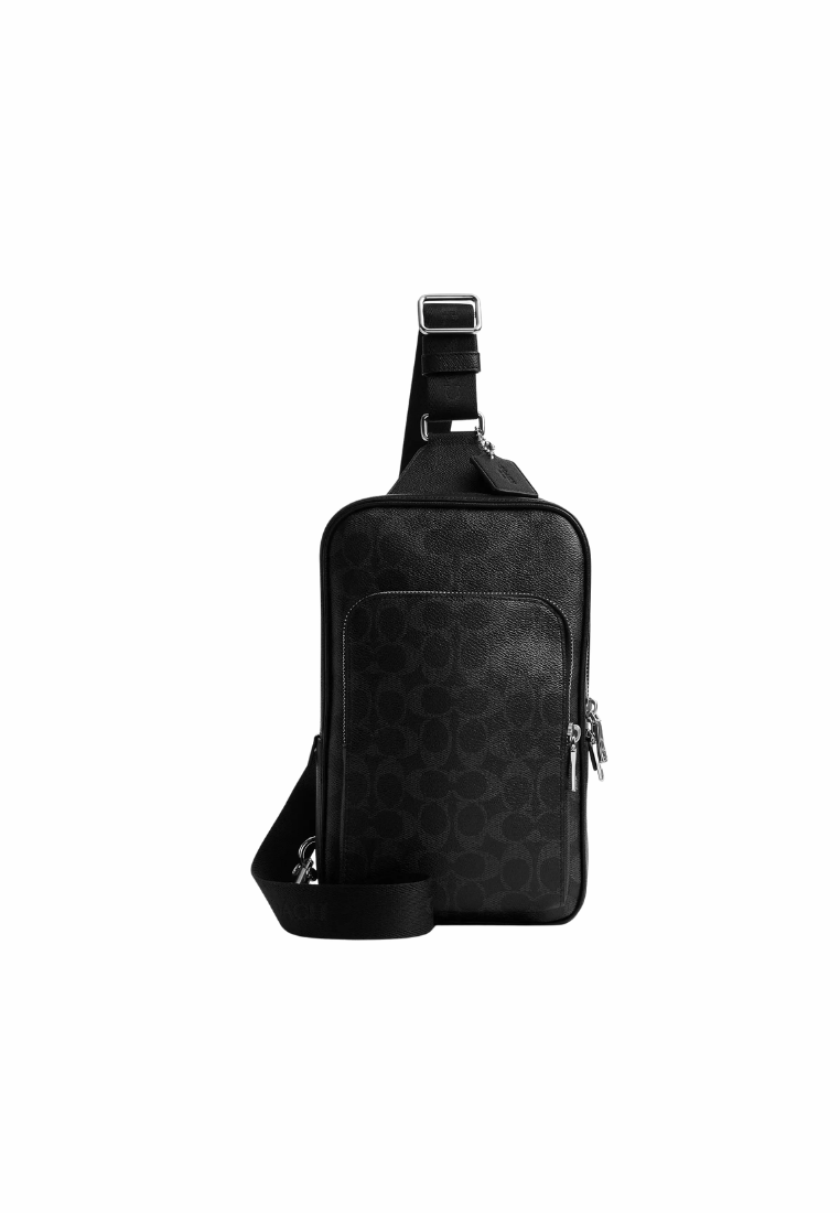 ( PREORDER ) Coach Felix In Signature Canvas Sling Bag In Black Signature CCV96