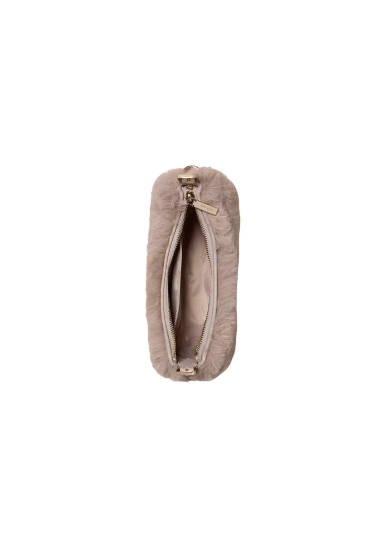 ( PREORDER ) Kate Spade Nova Faux Fur Small Crescent Shoulder Bag In Cozy Grey KM689