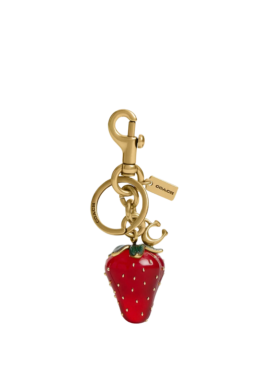 ( PREORDER ) Coach Strawberry Bag Charm In Brass Red CAO50