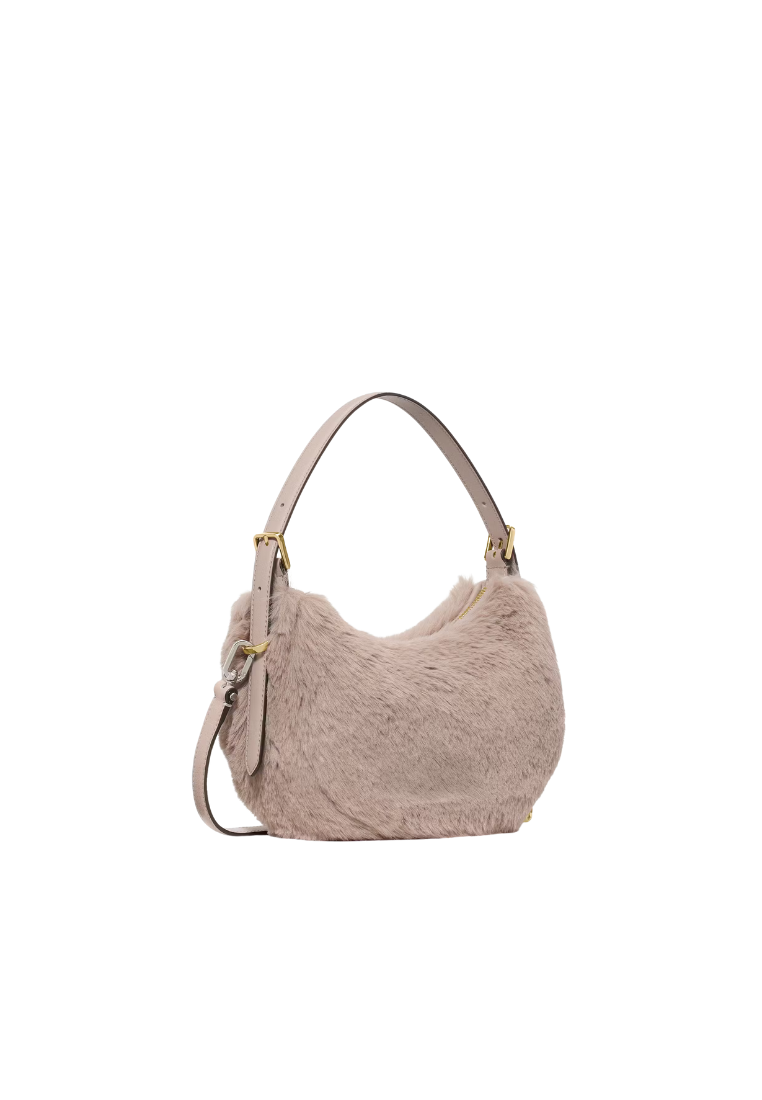 ( PREORDER ) Kate Spade Nova Faux Fur Small Crescent Shoulder Bag In Cozy Grey KM689
