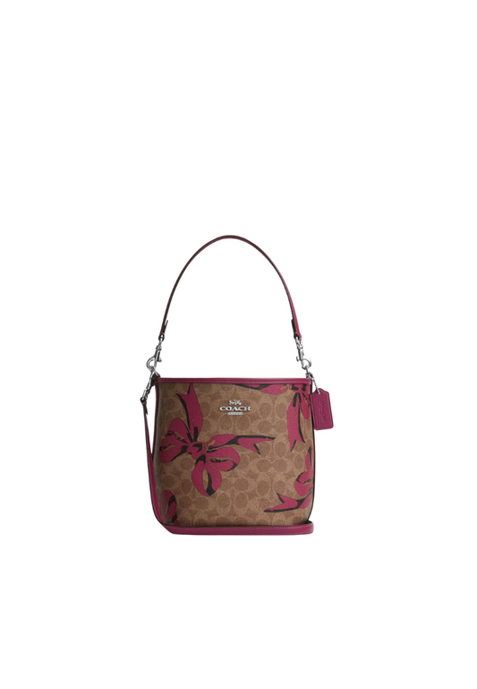Coach City Bucket Bag With Bow Print In Tan Pink Multi CY651