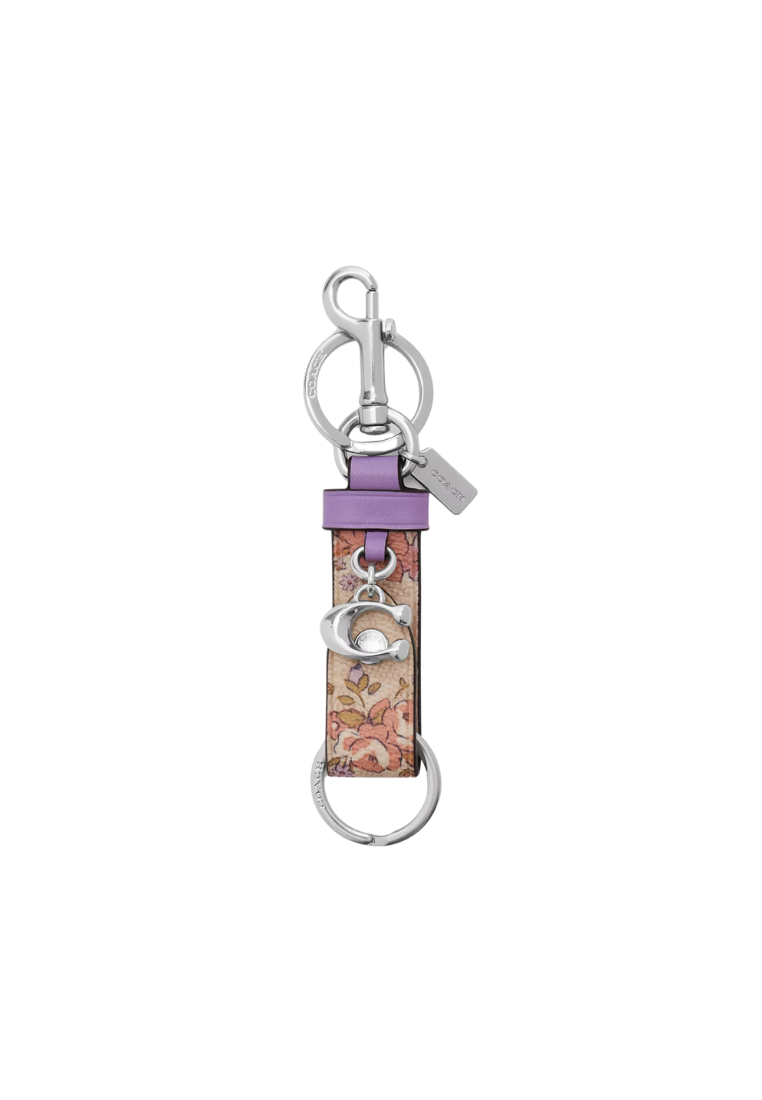 ( PREORDER ) Coach Trigger Snap Bag With Floral Print Charm In Silver Sand Multi CAS96