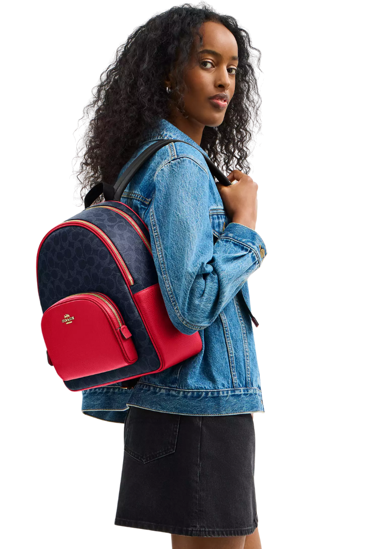 ( PREORDER ) Coach Court In Signature Canvas Backpack In Denim Bold Red CZ176