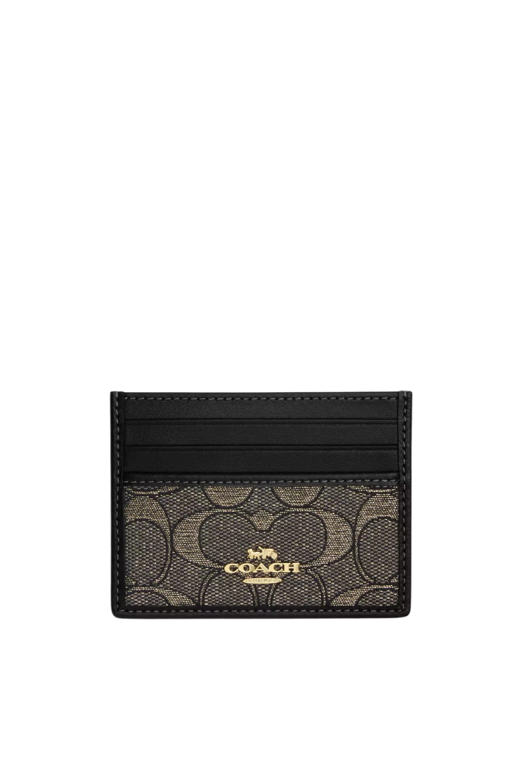 ( PREORDER ) Coach Slim Id Card Case In Charcoal Gold CCO34