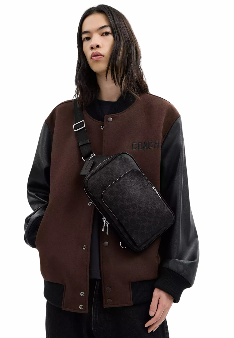 ( PREORDER ) Coach Felix In Signature Canvas Sling Bag In Black Signature CCV96