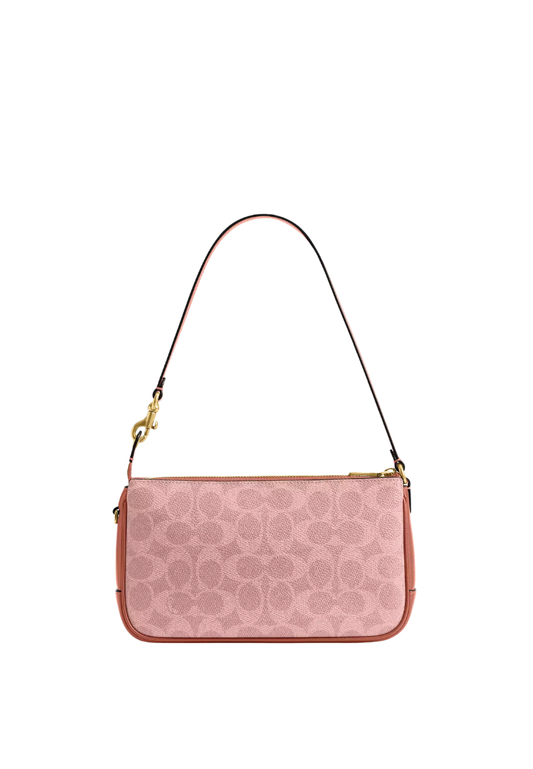 ( PREORDER ) Coach Plaza In Signature Canvas Shoulder Bag In Brass Melon Pink CCC42