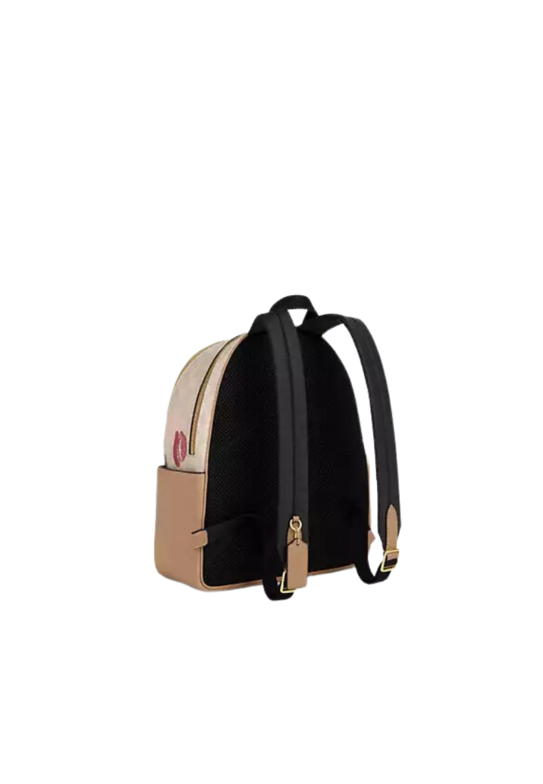 ( PREORDER ) Coach Court Backpack In Signature Canvas With Lips Print In Gold Sand Multi CZ936