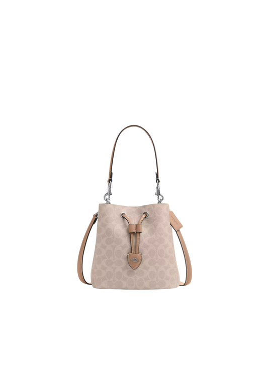 ( PREORDER ) Coach Rowan In Signature Canvas Bucket Bag In Silver Sand Taupe CBH07