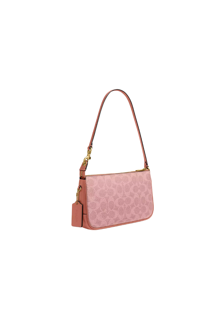 ( PREORDER ) Coach Plaza In Signature Canvas Shoulder Bag In Brass Melon Pink CCC42