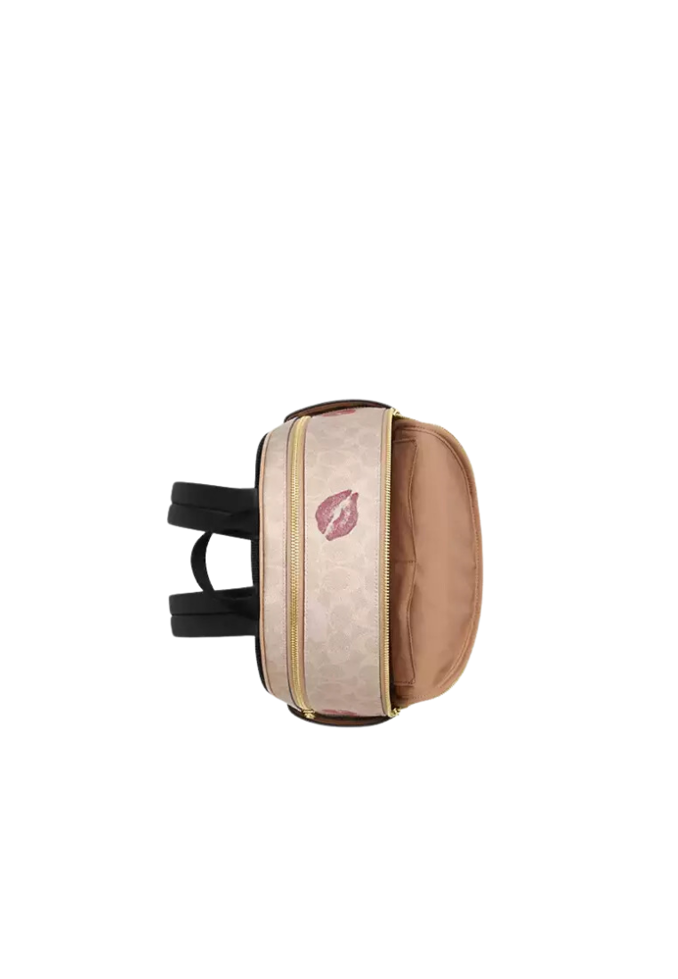 ( PREORDER ) Coach Court Backpack In Signature Canvas With Lips Print In Gold Sand Multi CZ936