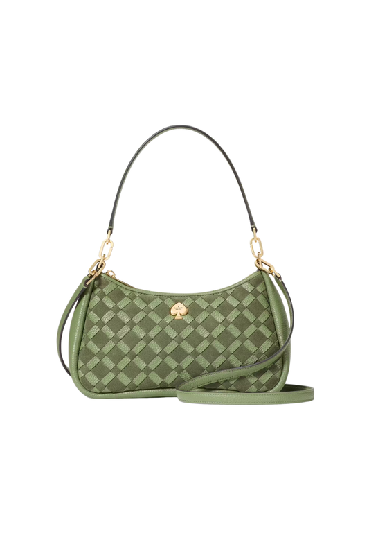 ( PREORDER ) Kate Spade Kayla Woven Leather Small Convertible Shoulder Bag In Cedar Stand KM149