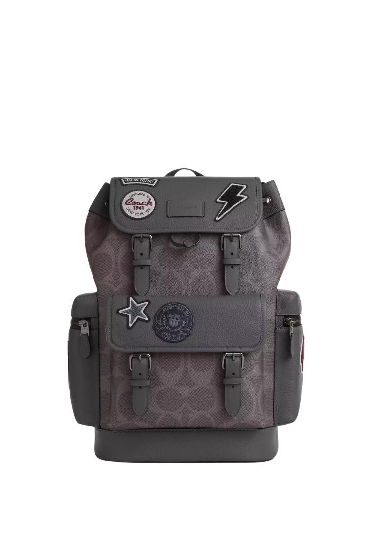 ( PREORDER ) Coach Sprint In Maxi Signature Canvas With Patches Backpack In Gunmetal Grey Multi CCG03