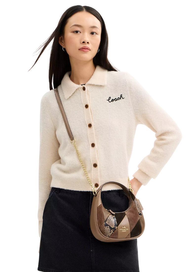 ( PREORDER ) Coach Carmen Mini With Patchwork Crossbody Bag In Mushroom Multi CCE62